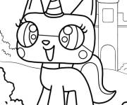 Coloriage Chat licorne Kawaii devant le ch&acirc;teau