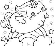 Coloriage Chat licorne Kawaii en sautant