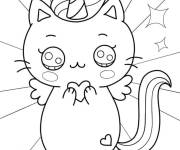 Coloriage Chat licorne kawaii tenant un petit c&oelig;ur