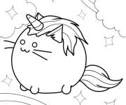 Coloriage Chat licorne mignon en volant