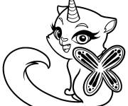 Coloriage Chat licorne papillon