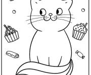 Coloriage Chat licorne qui aime les g&acirc;teaux