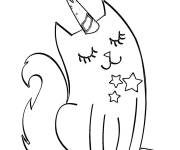 Coloriage Chat licorne r&ecirc;vant