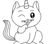 Coloriage Chat licorne se lave