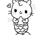 Coloriage Chat licorne sir&egrave;ne chibi