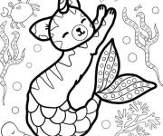 Coloriage Chat licorne sirène dans le monde sous marin