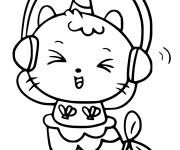 Coloriage chat licorne sirène écoute de la musique