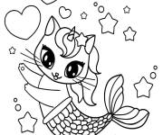 Coloriage Chat licorne sir&egrave;ne en toute beaut&eacute;