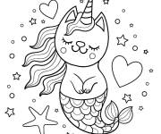 Coloriage chat licorne sirène pour enfant