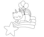 Coloriage Chat licorne sur arc en ciel