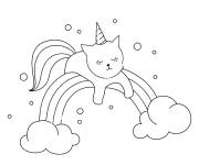 Coloriage Chat licorne sur un arc-en-ciel