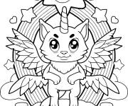 Coloriage Chat licorne sur un fond arc-en-ciel