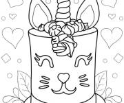 Coloriage G&acirc;teau en forme de chat licorne