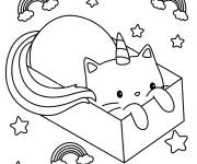 Coloriage et dessins gratuit Le chat licorne dans sa boîte à imprimer