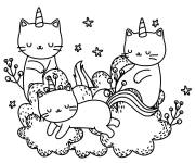 Coloriage Les chatons licorne sont endormis dans le pré