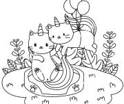 Coloriage Les chats licorne s'amusent