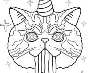 Coloriage T&ecirc;te de chat licorne 