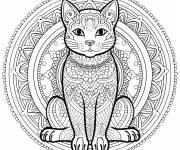 Coloriage Beau chat assis mandala pour adulte