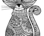 Coloriage Beau dessin de chat en mandala anti-stress