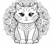 Coloriage et dessins gratuit Belle chat mandala pour filles à imprimer