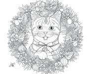 Coloriage Chat avec un n&oelig;ud en Mandala