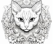 Coloriage Chat d&eacute;cor&eacute; en fleurs au mandala relaxant