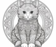 Coloriage Chat d&eacute;cor&eacute; en gris au mandala