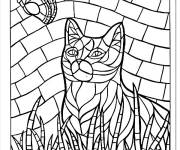 Coloriage Chat et papillon en mandala aux motifs