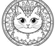Coloriage Chat kawaii en mandala facile