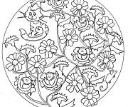 Coloriage Chat mandala &agrave; motifs en roses