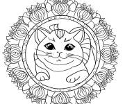 Coloriage Chat Mandala &agrave; motifs simple