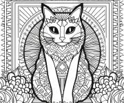 Coloriage Chat mandala align&eacute;