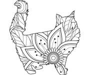 Coloriage Chat Mandala avec motifs en fleurs