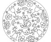 Coloriage Chat mandala d&eacute;cor&eacute;e en fleurs