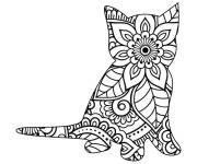 Coloriage Chat Mandala fleuri