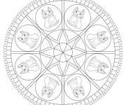 Coloriage et dessins gratuit Chat mandala g&eacute;om&eacute;trique à imprimer