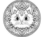 Coloriage Chat Mandala kawaii