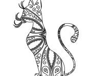 Coloriage Chat princesse en mandala en noir et blanc