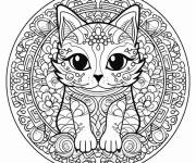 Coloriage Chaton d&eacute;cor&eacute; en mandala difficile