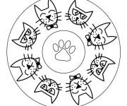 Coloriage et dessins gratuit Chats de dessin anim&eacute; en mandala à imprimer