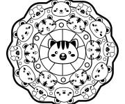 Coloriage Chats et animaux en mandala pour enfants