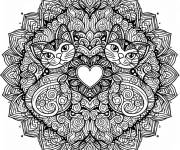 Coloriage et dessins gratuit Deux chats cach&eacute;s en mandala adulte à imprimer
