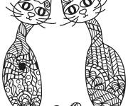 Coloriage Deux chats en style Zentangle pour adulte