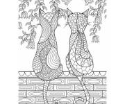 Coloriage et dessins gratuit Deux chats zentangle à imprimer
