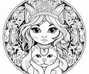 Coloriage et dessins gratuit Fille en forme de chat mandala anti-stress à imprimer