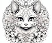 Coloriage et dessins gratuit Floral mandala de chat à imprimer