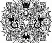 Coloriage et dessins gratuit Mandala avec des chats en noirs à imprimer