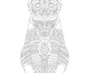 Coloriage Mandala Chat assis th&egrave;me anti-stress