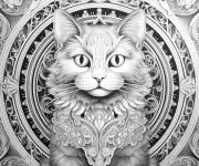 Coloriage Mandala chat en gris et noir