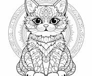 Coloriage Mandala de chat &agrave; poil court